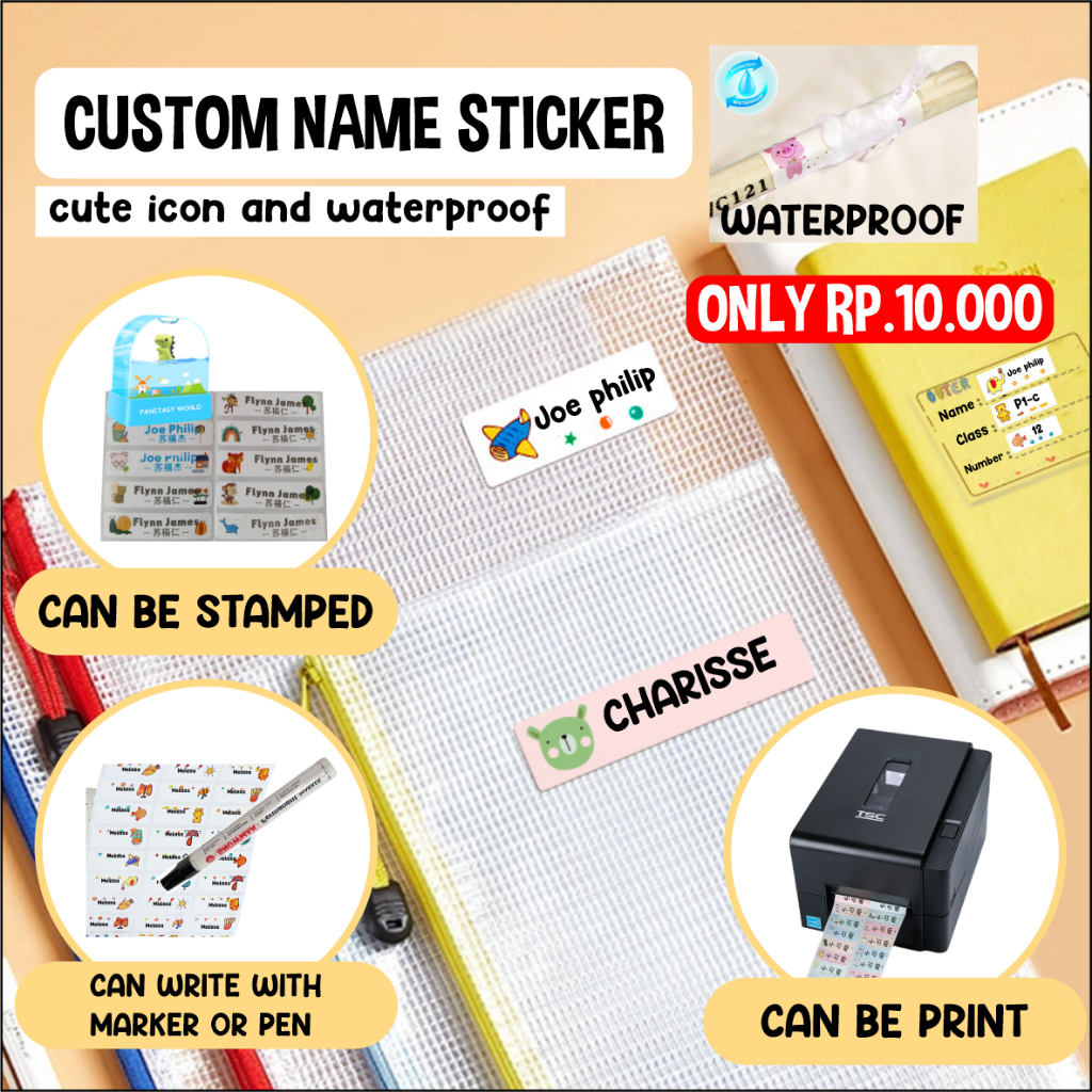 

STIKER NAMA/STIKER BUKU/STIKER PENSIL/STIKER KERTAS/PENANDA BARANG/STIKER ANTI AIR