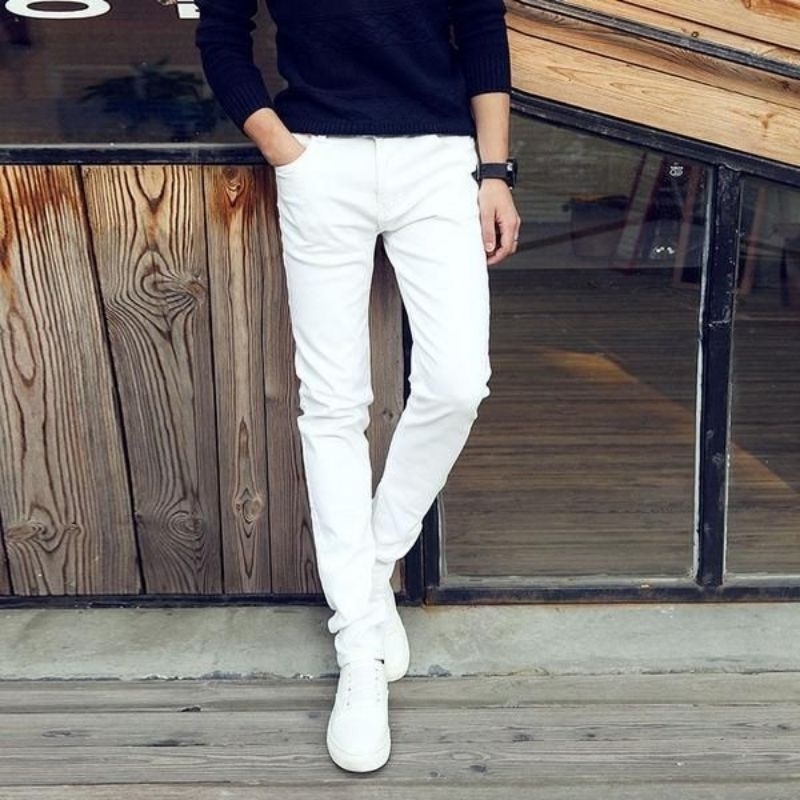 Celana Panjang Jeans Pria Putih Polos Skinny Slimfit