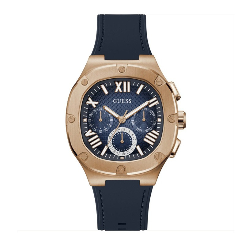 Guess GW0571G2 Jam Tangan Pria  Rubber Blue Rosegold Original