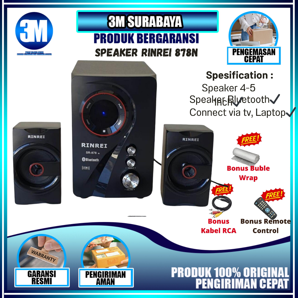 Speaker Bluetooth Multimedia Rin Rei SR-878N Garansi Resmi | Speaker Bass Bluetooth | Speaker Blueto