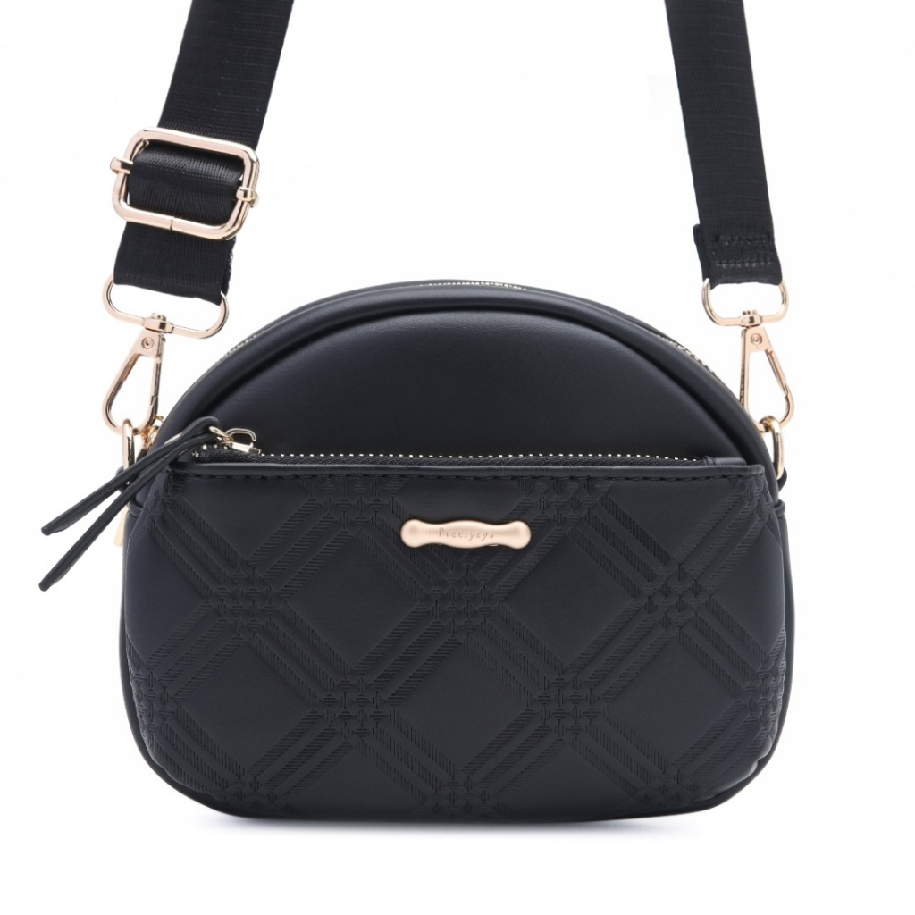 TAS SELEMPANG KOREA WANITA PRETTYZYS ORIGINAL KULIT HITAM QUANTELLA TA902B5 CEWEK MURAH REMAJA KEKIN