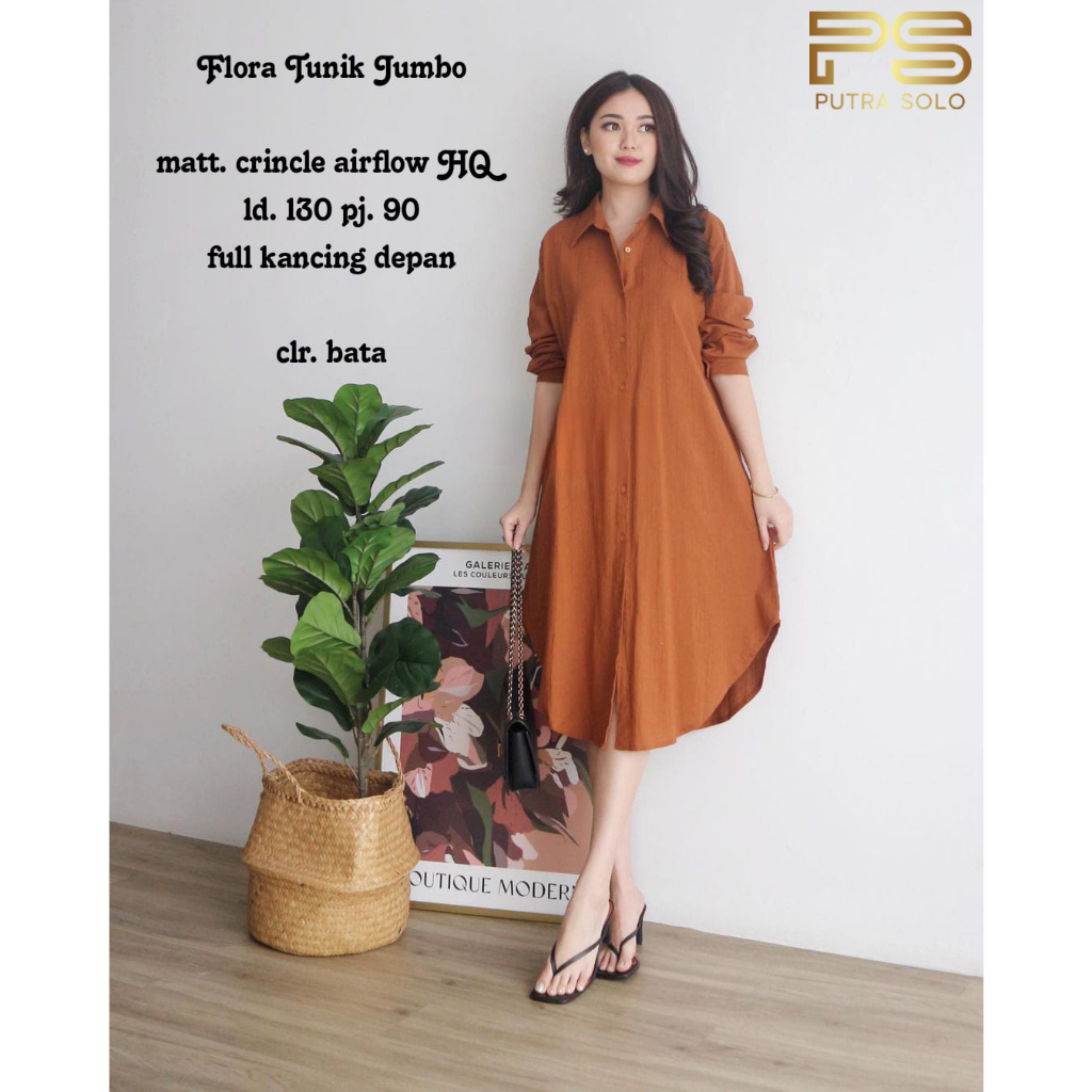 Flora Tunik Jumbo Baju Atasan Wanita Crinkle Airflow HQ LD 130 By Putra Solo