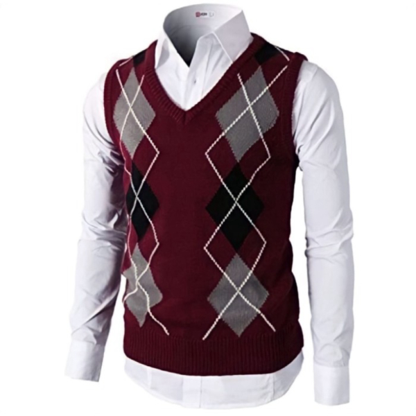 Dijual Rompi Rajut Pria Korea Premium Korea Diamond Vest Trend Formal Kantor - Maroon All Size Limit