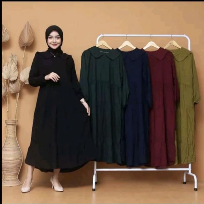 MIDI DRESS RAYON PREMIUM DRESS SUSUN REMPEL LENGAN PANJANG STANDAR DRESS SUSUN BUSUI DASTER KEKINIAN