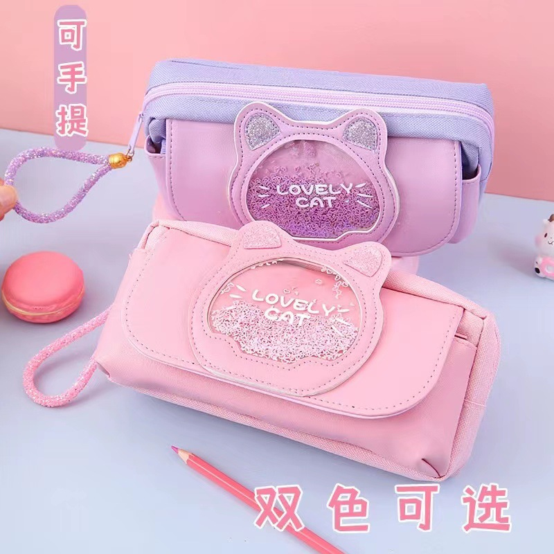 

Kotak tempat pensil case resleting anak glitter cat kucing lucu 3 slot U009
