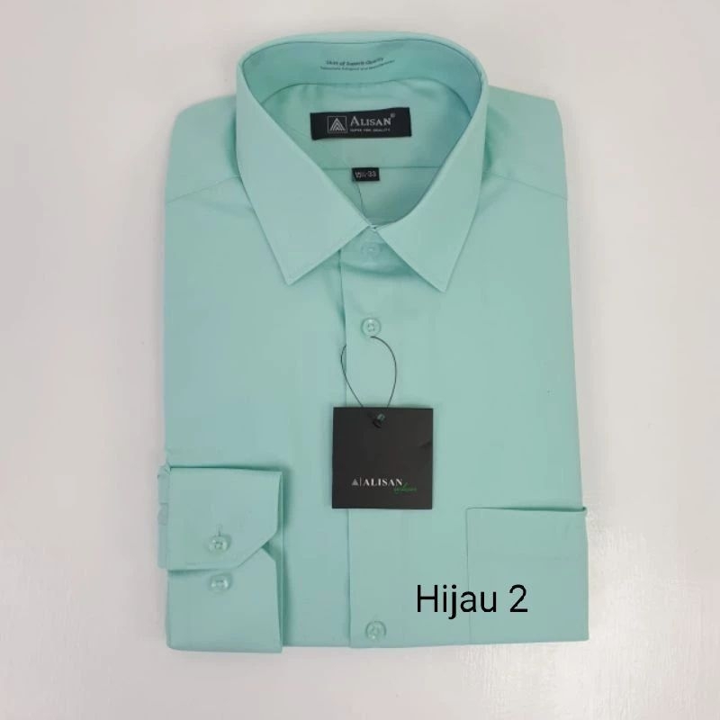 Kemeja Alisan Hijau Mint / Hijau 2  ( H2 ) Polos Lengan Panjang Reguler Fit