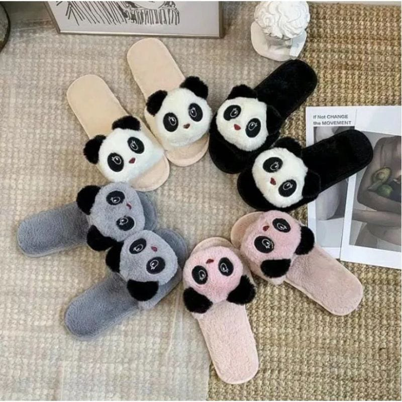 Sandal Rumah Wanita Sandal Kokop Bulu Boneka Panda