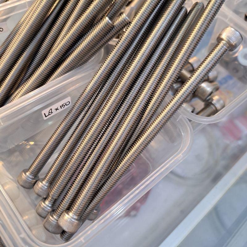 BAUT L STAINLESS M8 X 150 BAUT DRAT 12 PANJANG 15 CM FULL DRAT (1pcs)