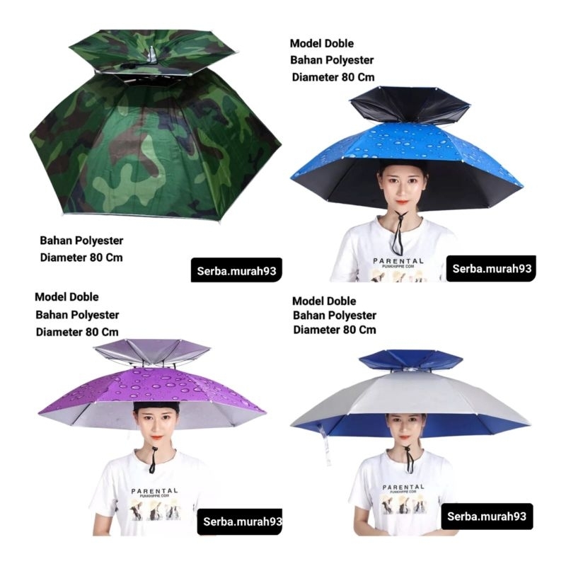 Payung Topi Ukuran Diameter 70 80 & 95 Cm Topi Payung Mancing Hiking Outdoor Payung Kepala Besar