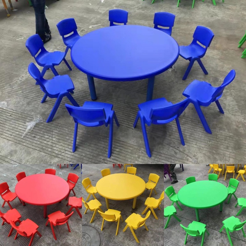 PAKET MEJA KURSI BANGKU SEKOLAH PAUD TK BELAJAR ANAK WARNA WARNI BULAT PERSEGI KOTAK PANJANG LEARNIN