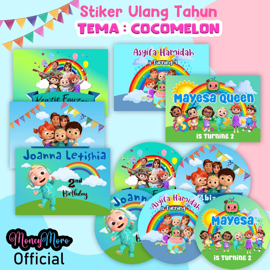 

MoneyMoro 8 Pcs Stiker Label Ultah Anak Cocomelon Stiker Ulang Tahun Birthday Custom