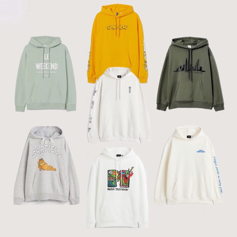 HM FULL TAG NEW LE MTV WEEKEND STATUE GREEN GREY GARFIELD YELLOW LOVELY CITY BLACK HOODIE SWEATER JA
