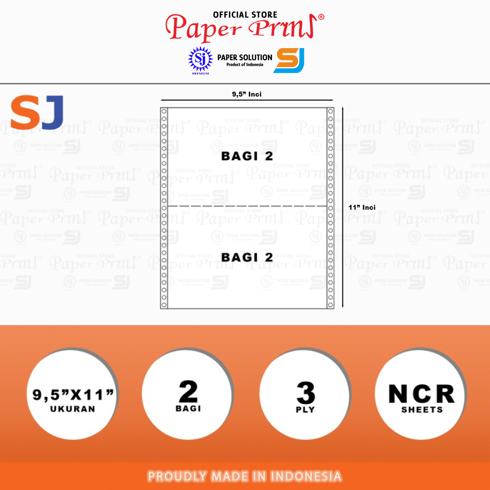 

klm SJ Orange Kertas Continuous Form 3PLY NCR PRS 9,5" x 11"/2 (Bagi 2)