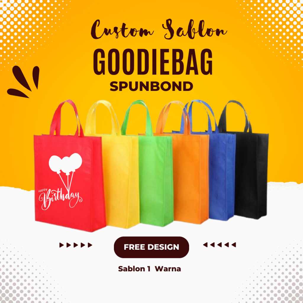 Goodie Bag Sablon Custom / Tas Spunbond Sablon 25x35x8 cm
