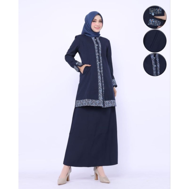 Seragam Tunik Navy Guru / Tunik Pemda ASN PNS / Baju PNS Tunik Stelan Rok / Seragam Princessfa tunik