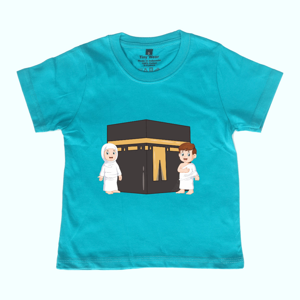 Baju Kaos Sablon Anak Balita Cotton Combed 30s Adem Menyerap Keringat Gambar Ka'bah Kakbah