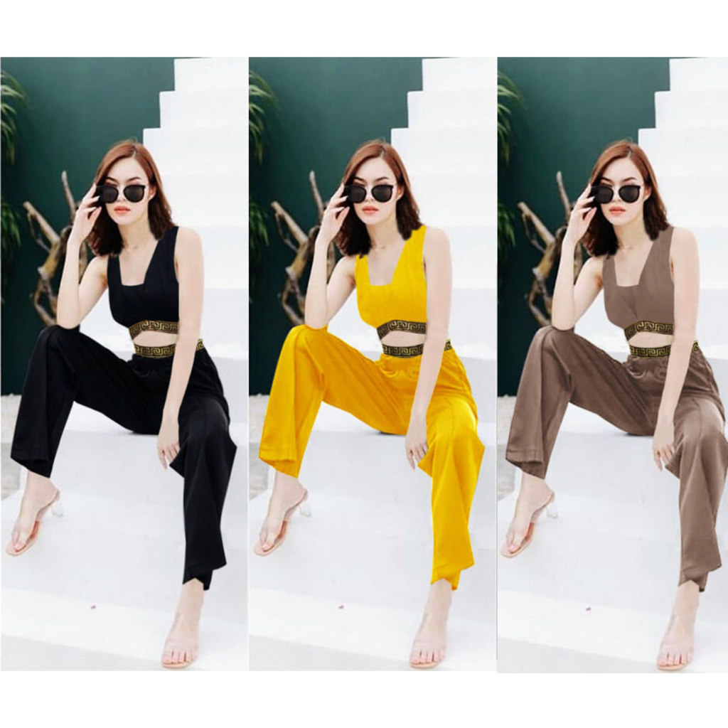 Setelan Celana Wanita Elegan - Baju dan Celana Panjang Set 1544 - Warna Kuning, Coklat, Hitam - Ukur