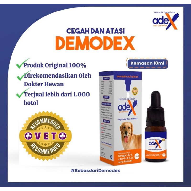 Obat Anjing Anti Demodex ADEX 10 ML - 60ML Vitamin Gatal Sakit Kulit Demodex Anjing