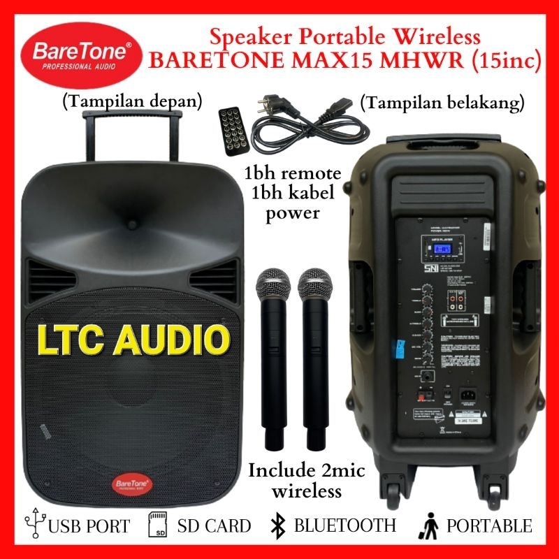 Speaker Portable Wireless Aktif BARETONE MAX15MHWR Original | Baretone MAX 15MHWR Power 120watt Blue