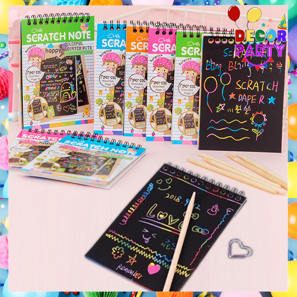 

DP Buku Sketsa Grafiti Kertas Mini Warna warni Tulis Gores Gambar DIY Sscratch Paper Note Black Cardboard Mini Hadiah Alat Tulis Mainan Edukasi