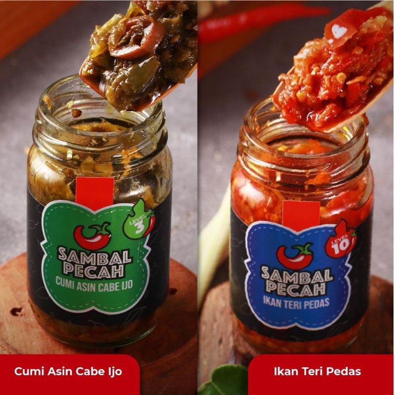 

SAMBAL PECAH - Bundling Set Sambal Cumi Asin Cabe Ijo dan Sambal Teri Pesas 100gram Cumi dan Teri