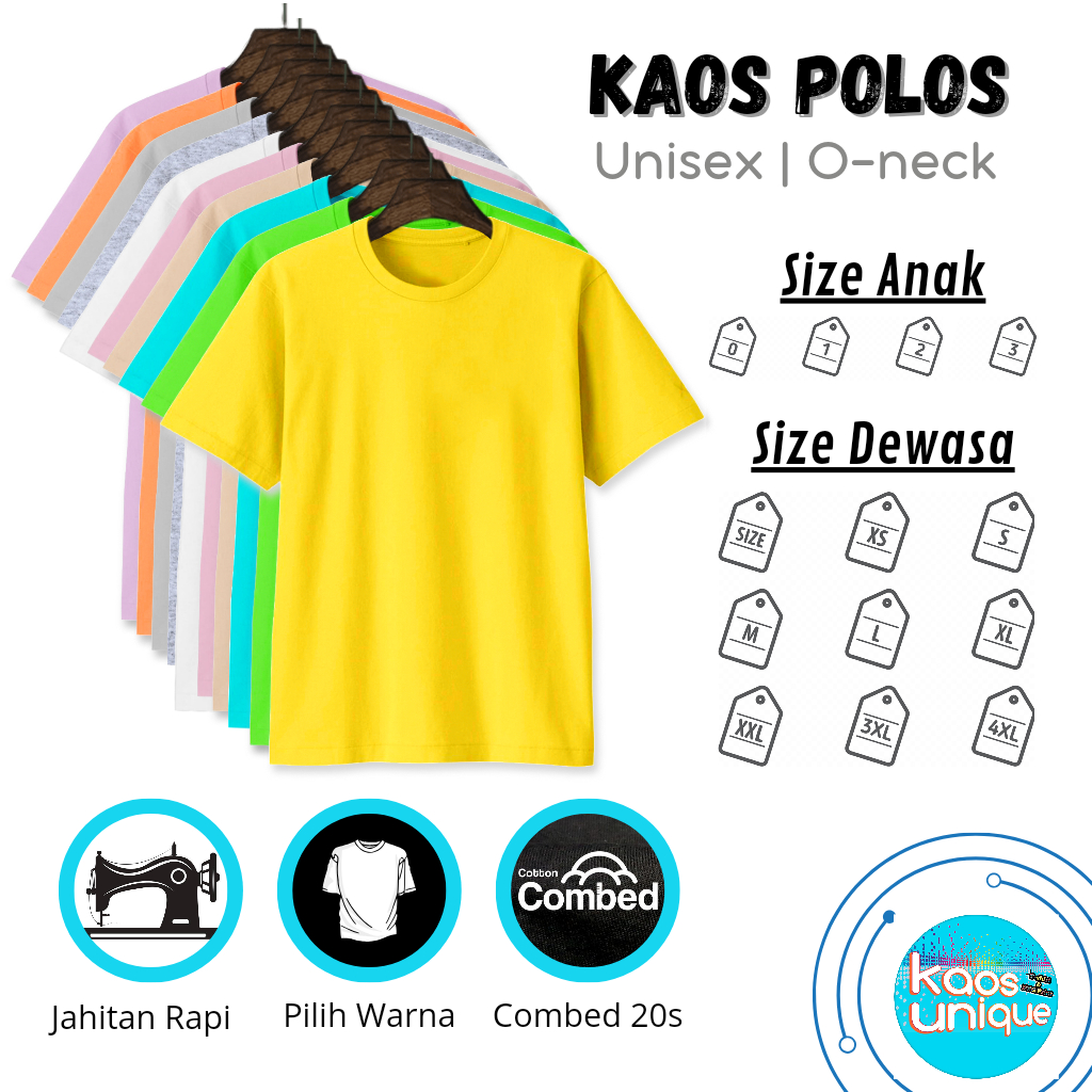 Kaos Polos Super Cotton Combed 20s Oblong Unisex Lengan Pendek Kaos Pria Kaos Wanita Kaos Anak Distro Murah