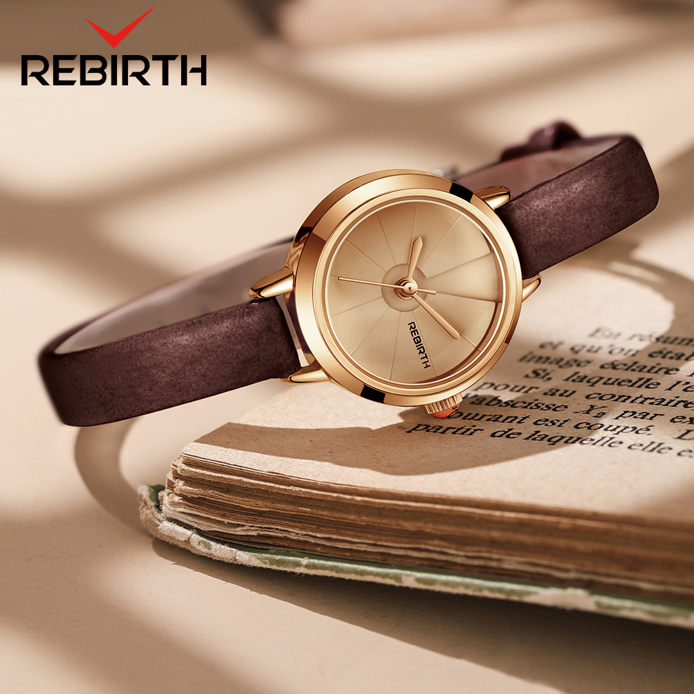 REBIRTH Jam Tangan Wanita Korea Anti Air Panggilan Mini Antik Kasual Tali Kulit Jam Tangan Cewek Original-1