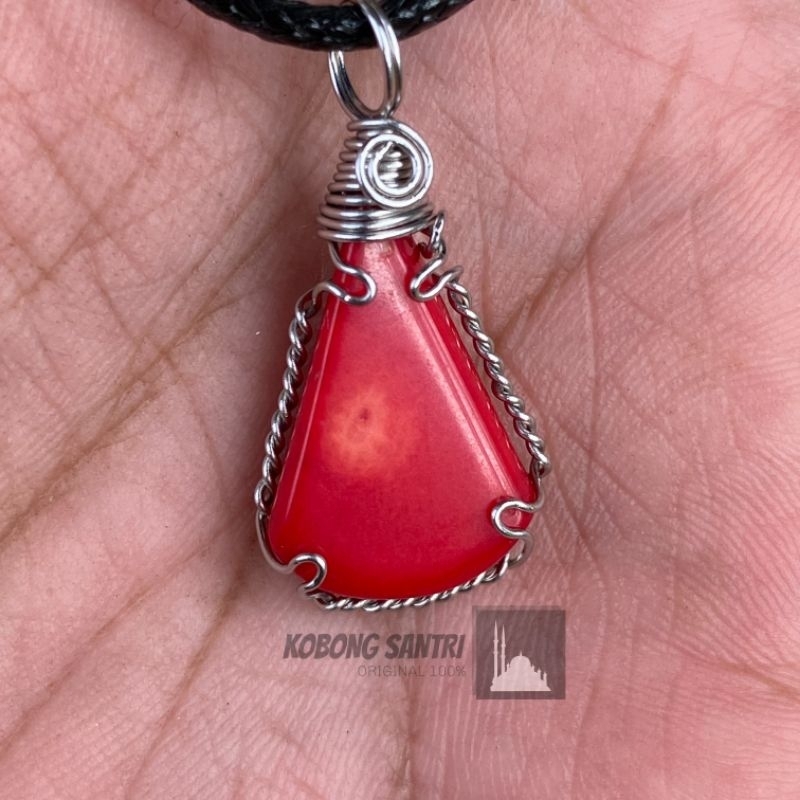 Kalung liontin etnik hand Made batu Red coral Marjan (N)