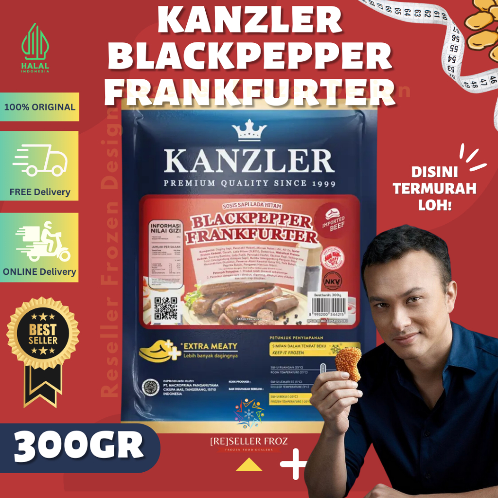 

KANZLER BLACKPEPPER FRANKFURTER 300GR | SOSIS SAPI LADA HITAM | SOSIS BAKAR RESTORAN | HORECA