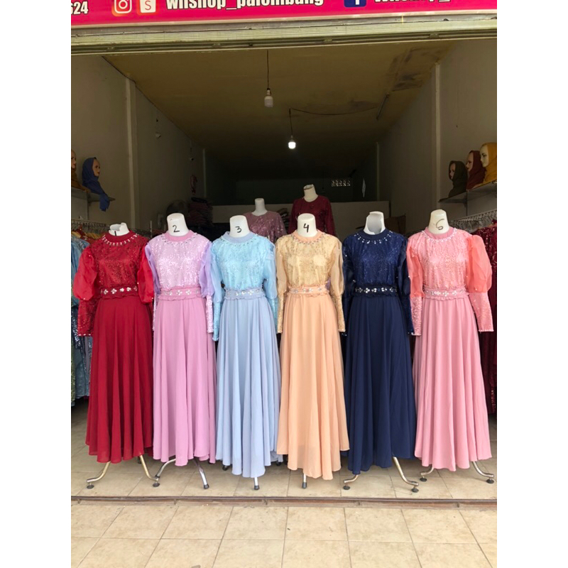 gamis brukat kia model tangan balon 991