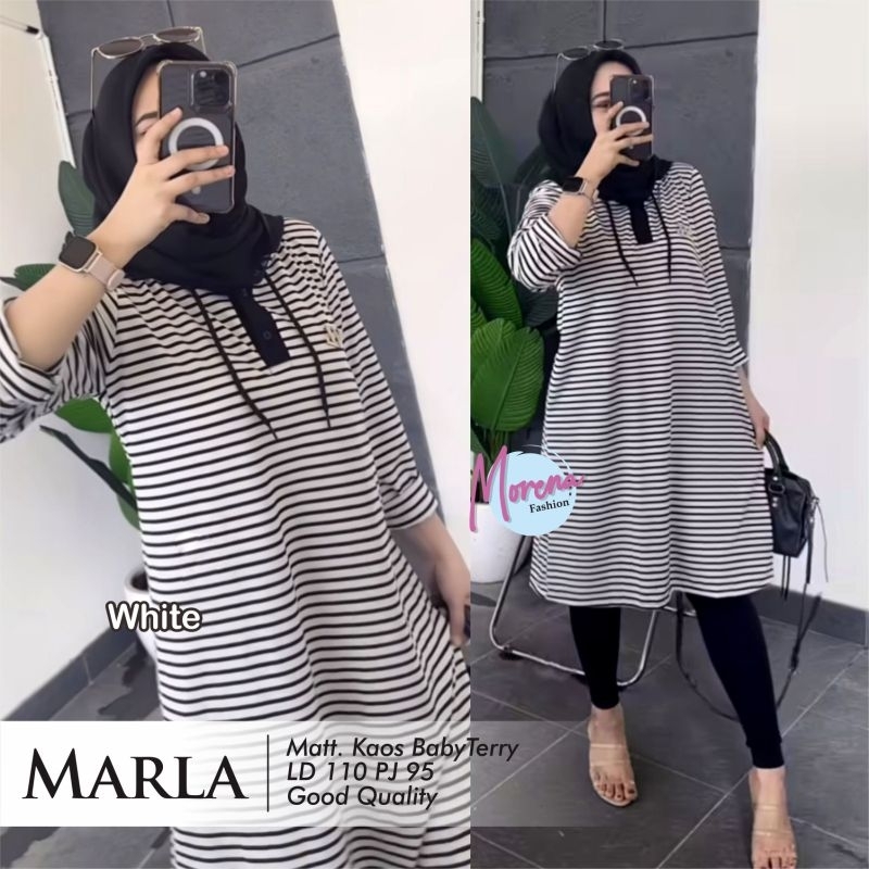 MARLA TOP ATASAN BLOUSE TUNIK WANITA JUMBO MOTIF GARIS BAHAN KAOS BABYTERRY LD 115 CM FIT XXL