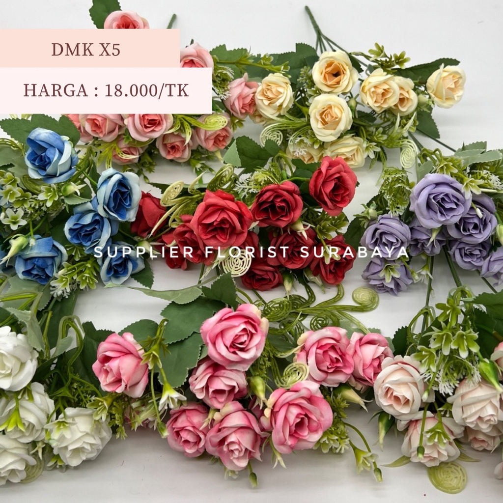[DMK X5] 10 KEPALA BUNGA MAWAR KECIL 1 TANGKAI BERCABANG 5, 1 CABANG 2 KEPALA, TOTAL 10 KEPALA ARTIF