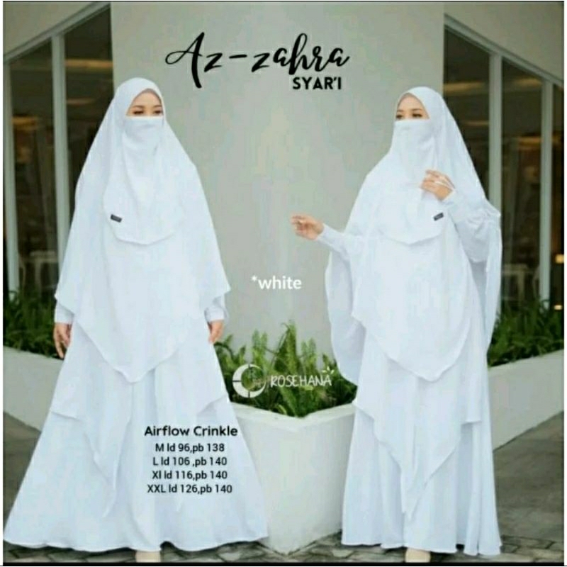 gamis haji umroh hitam putih azzahra azahra syari ori rosehana gamis set jilbab cadar polos bahan ai
