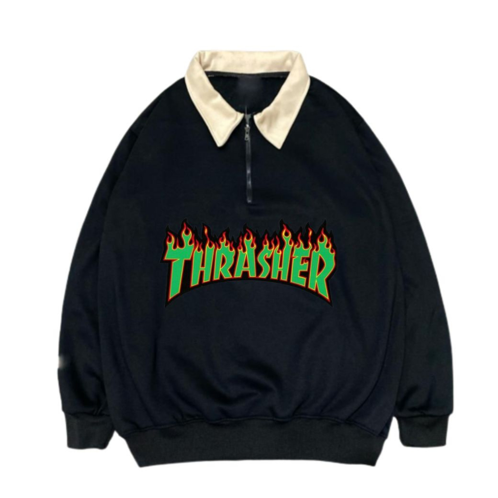 Thrasher Font Hijau Jacket Sweater Crewneck Vintage Halpzif Black Original