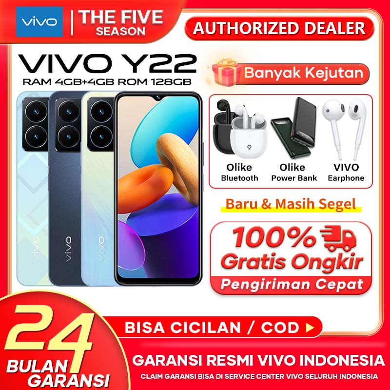 Vivo Y22 4/128GB RAM 4GB+4GB Extended ROM 128GB Helio G85 Gaming 5000mAh Baterai 6.55 inci VIVO Y22 terbaru 2023 100% Original Garansi Resmi