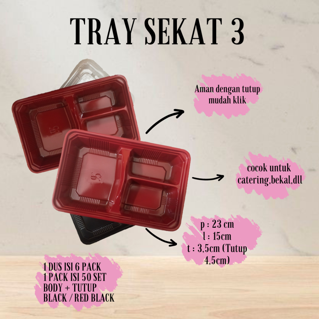TRAY SEKAT 3 BLACK / RED BLACK MIKA BENTO PARTISI SEKAT 3