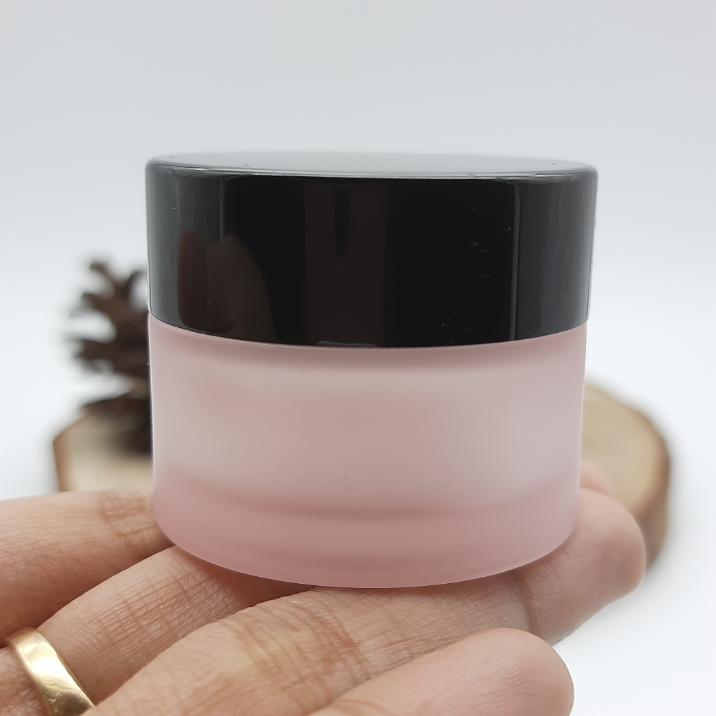 POT KRIM 15GR PINK DOFF / FROSTED KACA - CAP HITAM - JAR CREAM KOSMETIK