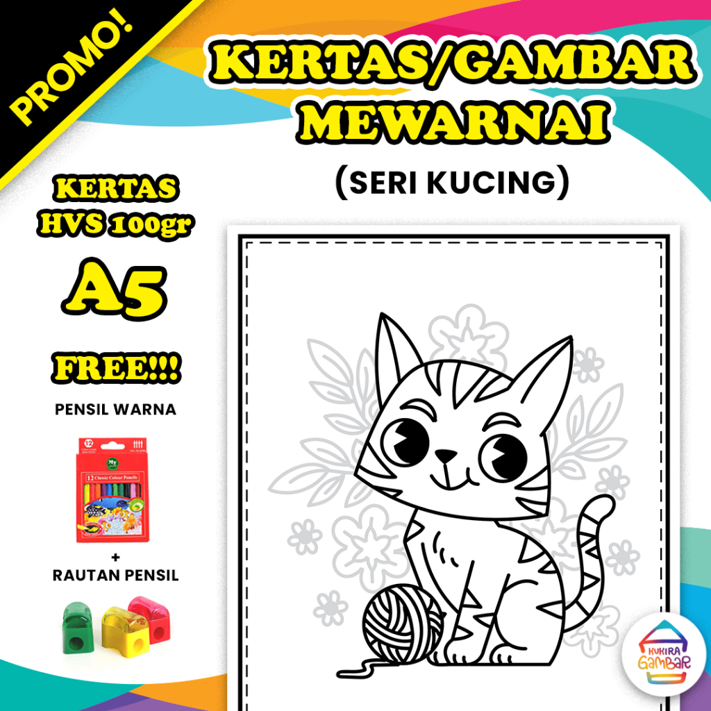 

Kertas Mewarnai / Gambar Mewarnai SERI KUCING Untuk Anak PAUD TK SD HVS 100gr Bukan Buku Mewarnai