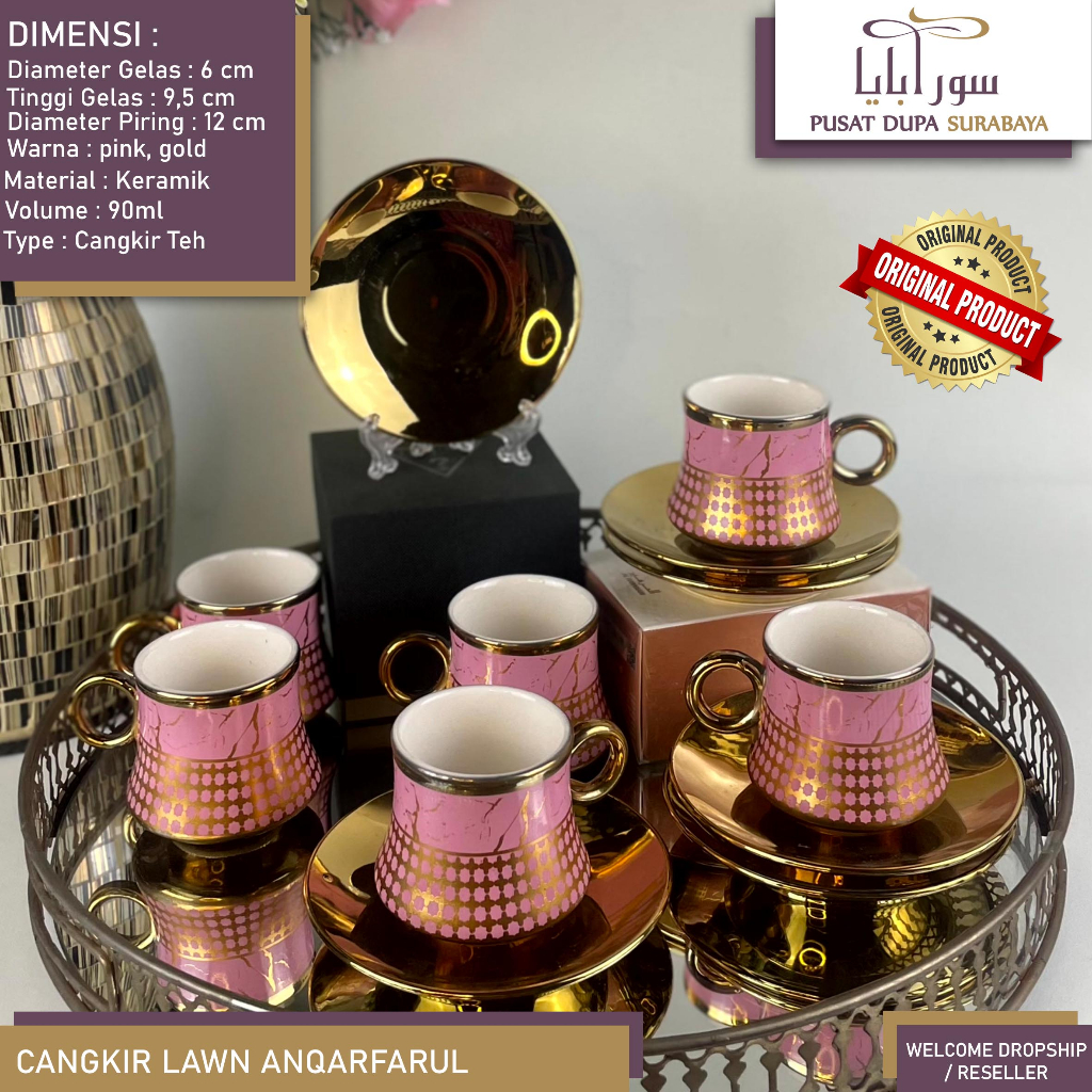 Cangkir/Kopi Keramik Set Turkey/Arab/pink Emas Mewah Premium (Isi 12)