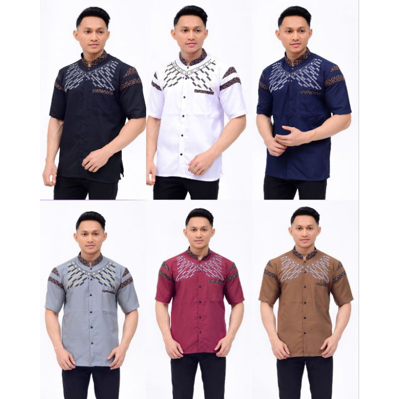 BAJU KOKO PRIA LENGAN PENDEK KOKO BORDIR KOMBINASI BATIK PREMIUM