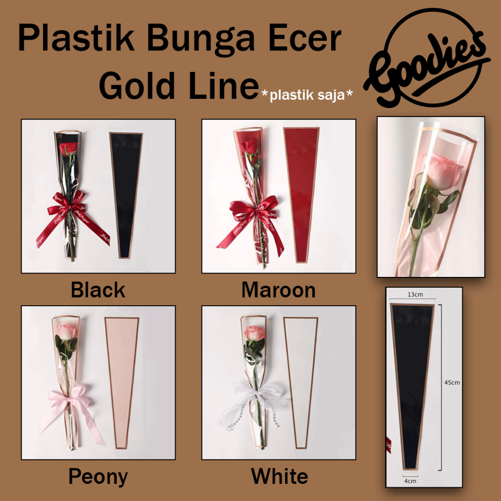*PLASTIK SAJA* Plastik Bunga Gold Line 1 tangkai (1 LEMBAR) / Wrapping Plastik untuk Mini Buket Mawa