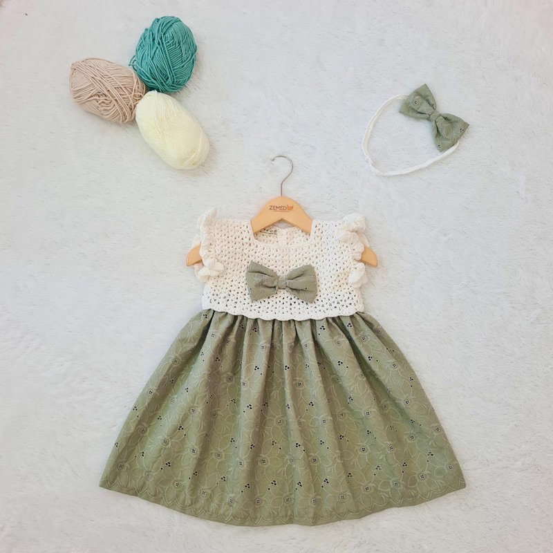 ZEMED Dress Rajut Anak Handmade "Zea Sage Green"