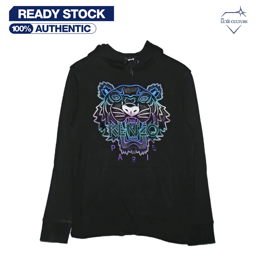 Kenzo Tiger Embro Rainbow Reflective Black Hoodie / Hoodie Branded Original