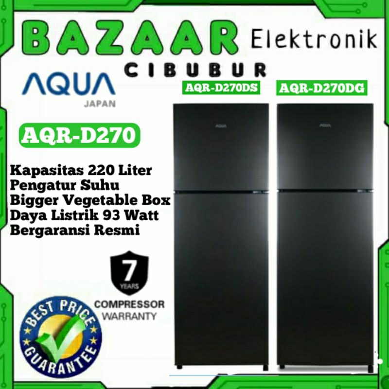 KULKAS 2 PINTU AQUA AQRD270DS LEMARI ES AQR-D270DS / AQRD 270