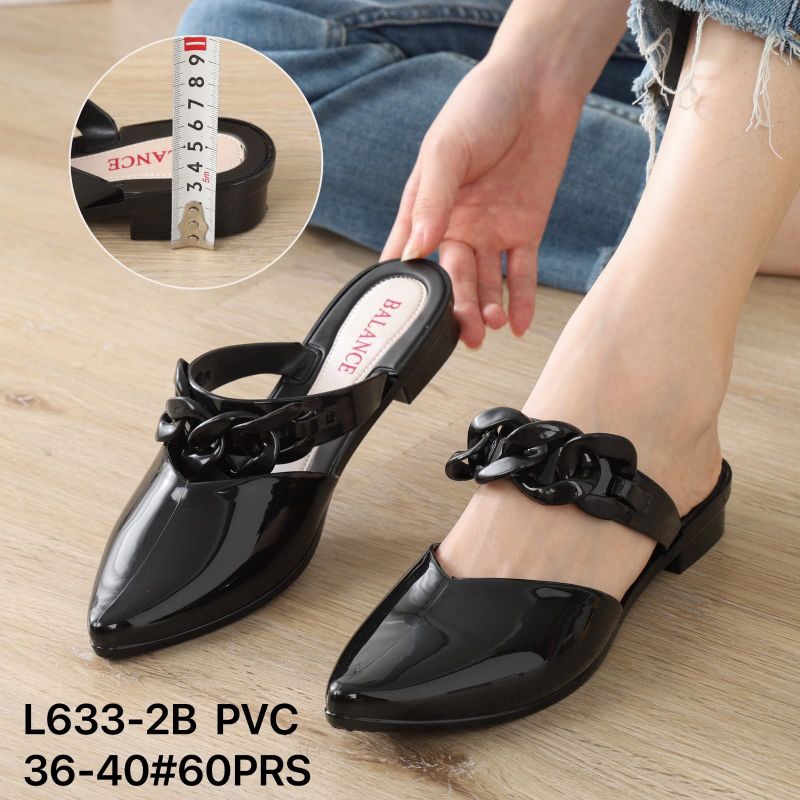 Sandal Wanita Karet Selop Mules Tertutup Rantai L633