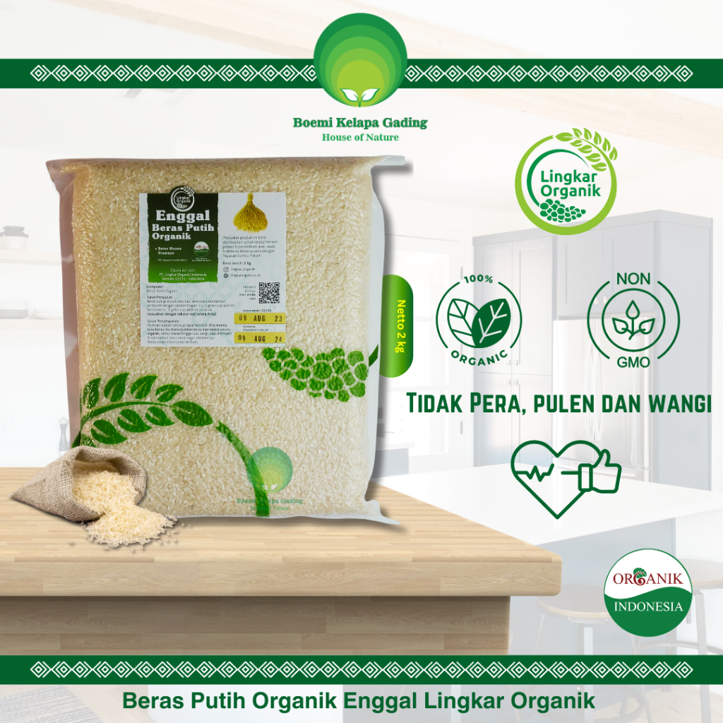 

Beras Putih Organik Premium Enggal Organic White Rice 2 kg Lingkar Organik