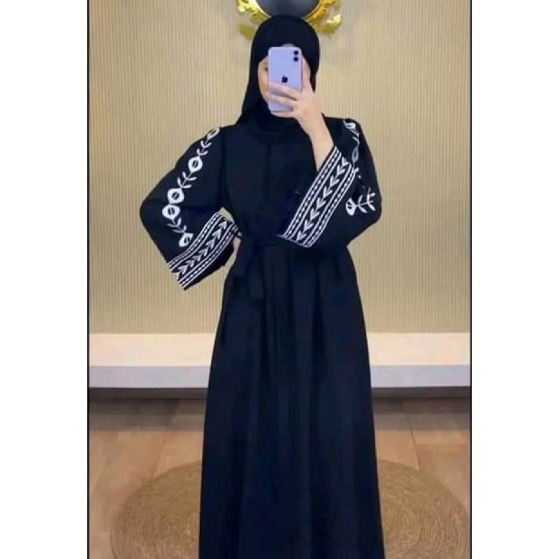 DISKON ABAYA BORDIR GAMIS HITAM POLOS DRESS SYARI JUBAH TURKEY DUBAI ARAB JETBLACK SAUDI
