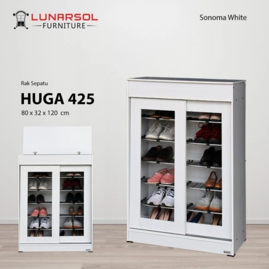Rak Sepatu Pintu Geser / Sleding minimalis Lemari Sepatu Kaca Sliding Lunar HUGO 425