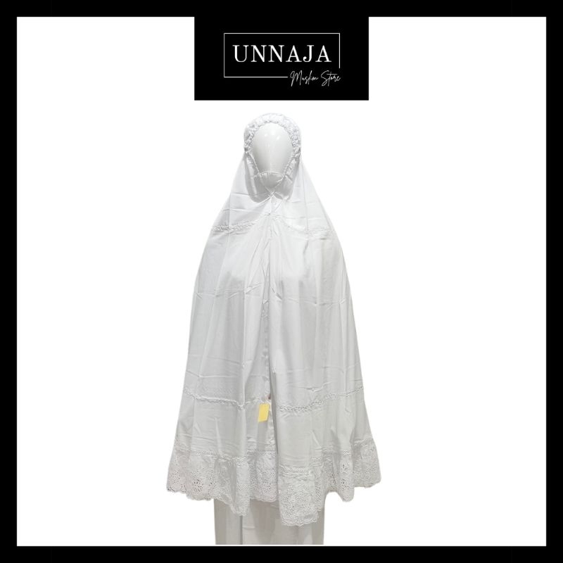 UMS - Mukena Dewasa Katun Premium Putih / Mukena Katun Tebal Adem Tali Karet / Mukenah Bordir Renda 
