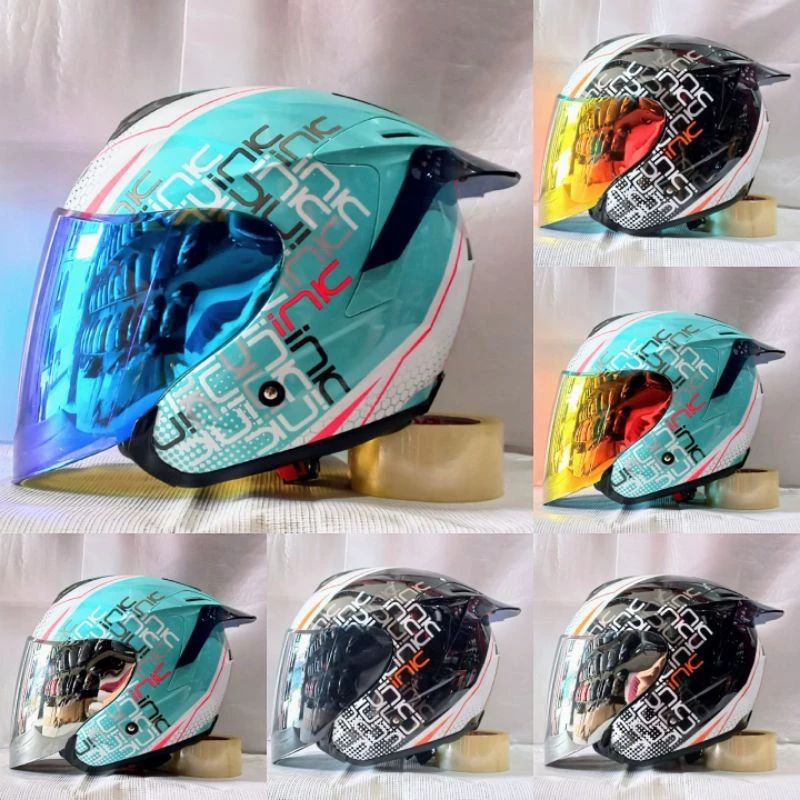 HELM INK DYNAMIC#4 AQUA BLUE FUXIA PAKET GANTENG